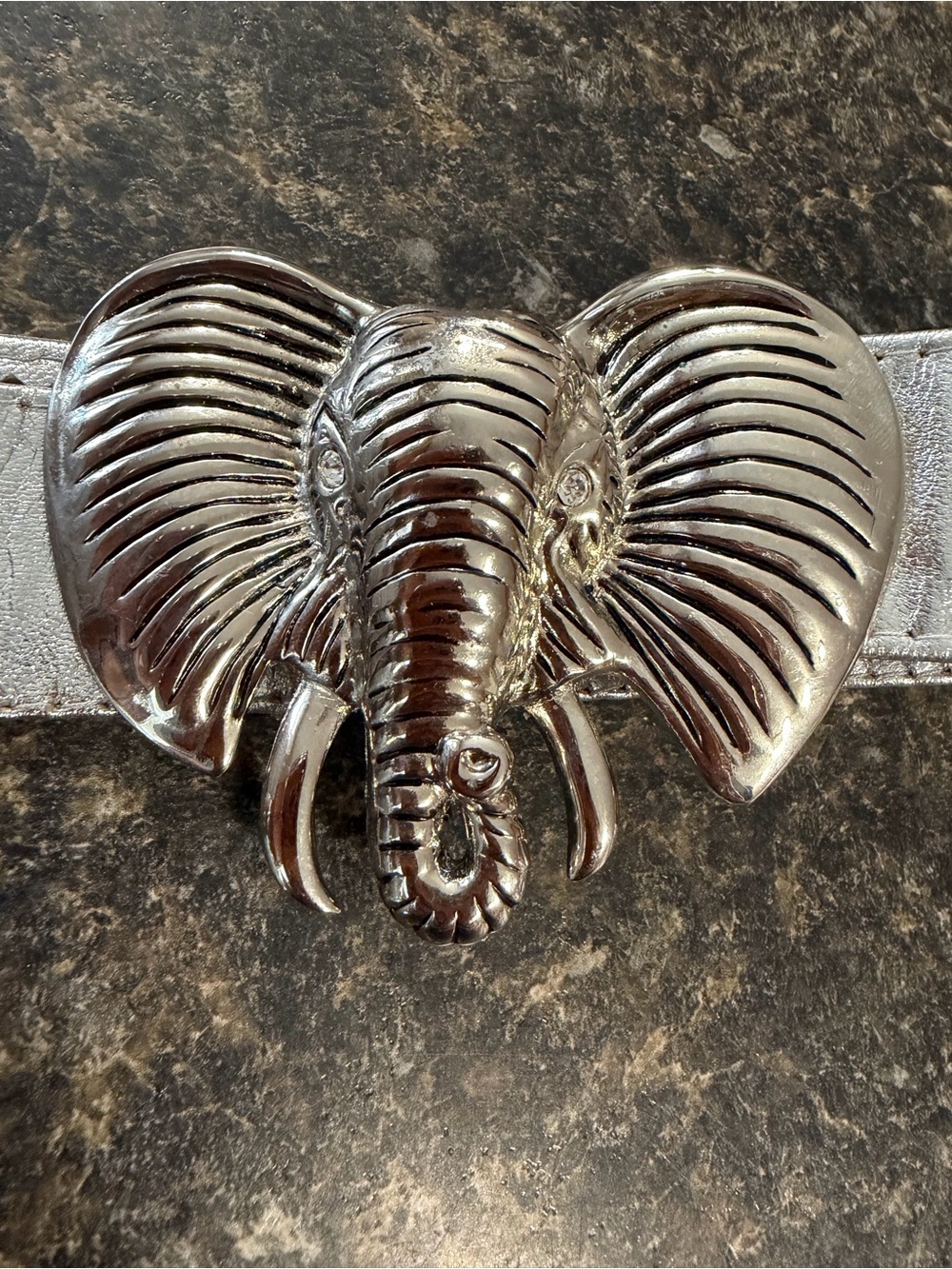 New metallic silver leather strap with silver-tone elephant head buckle